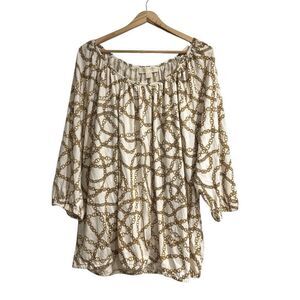 Michael Kors Chain Print Blouse in Cream and Gold NWT